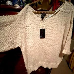 Loosely woven cream dolman sweater with gold threads. NWT